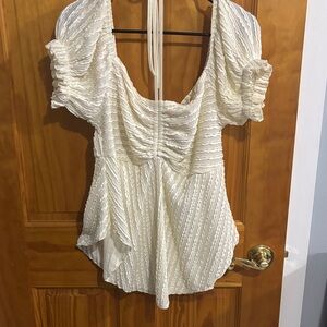 SHEIN Cream Ruched Blouse